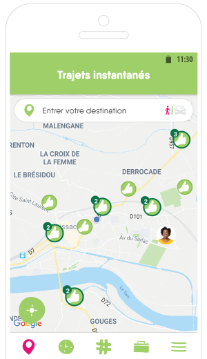 Screenshot application mobile Rezo Pouce - Trajets instantanés
